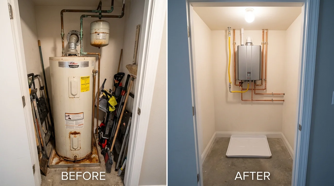 Tank water heater versus wall-mounted tankless unit comparison for Durand, WI homeowners